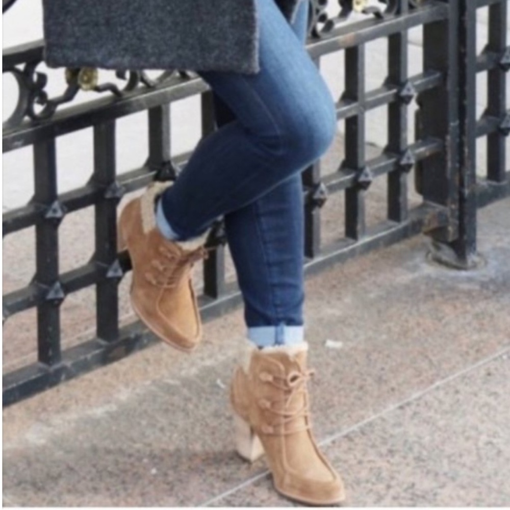 UGG Australia “Analise” Lace Up Heeled Boots in Chestnut